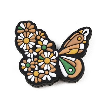 Food Grade Eco-Friendly Silicone Beads, Floral Butterfly, Goldenrod, 25x29x7mm, Hole: 2mm