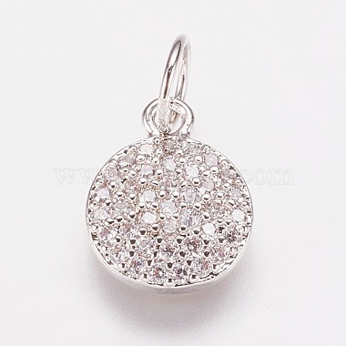 Platinum Clear Flat Round Brass+Cubic Zirconia Charms