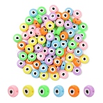 120Pcs 6 Colors Opaque Printed Acrylic Beads, Flat Round with Eye Pattern, Mixed Color, 10x5mm, Hole: 1.8mm, 20pcs/color(OACR-YW0002-43)