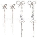 3 Pairs 3 Style Rhinestone Bowknot Stud Earrings, Alloy Long Drop Earrings with Sterling Silver Pins, Platinum, 79~100x18~37.5mm, 1 Pair/style(EJEW-AN0004-91)