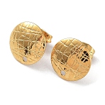 Ion Plating(IP) 304 Stainless Steel Stud Earring Findings, Textured Round Ear Studs, Real 18K Gold Plated, 12mm, Hole: 1.4mm, Pin: 0.7mm(STAS-M323-03G)