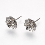 Tarnish Resistant 304 Stainless Steel Ear Stud Components, Flower, Stainless Steel Color, 16mm, Flower: 10.5~11x4.5mm, Tray: 4mm, Pin: 0.7mm(STAS-G187-19P)