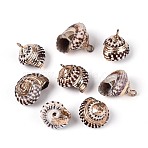 Electroplated Natural Shell Pendants, Shell Shape Charms, with Brass Findings, Golden, Coconut Brown, 13~17x12.5~15.5x11~14mm, Hole: 1.6~1.8mm(BSHE-T015-05)