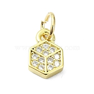 Brass Micro Pave Cubic Zirconia Pendants, with Jump Ring, Real 18K Gold Plated, Hexagon Charm, Clear, 9x5.5x2mm, Hole: 3mm(KK-H475-29B-01G)