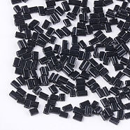 Baking Paint Glass Flat Beads, Rectangle, Black, 4~7x3~4x2.5mm, Hole: 0.8mm, about 2500pcs/bag(SEED-S023-12D)