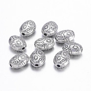 Tibetan Style Alloy Beads, Lead Free & Nickel Free & Cadmium Free, Oval, Antique Silver, about 6mm wide, 8mm long, 4.1mm thick, hole: 1mm(X-LF0559Y-NF)