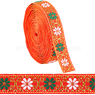 7M Flat Ethnic Style Polyester Ribbon, Jacquard Ribbon, Tyrolean Ribbon, Garment Accessories, Orange Red, 7/8 inch(22mm), about 7.66 Yards(7m)/Roll(OCOR-WH0046-74B)