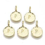 Alloy Pendants, Cadmium Free & Nickel Free & Lead Free, Flat Round with Letter, Real 18K Gold Plated, Letter.P, 17x11.5x1.5mm, Hole: 2.5mm(X-PALLOY-N157-004P-NR)