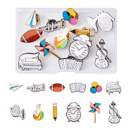 12Pcs 12 Style Rugby & Bottle & Piano & Violin & Pencil Enamel Pins, Alloy Badges for Backpack Clothes, Mixed Color, 20~32.5x6~28x1~9.5mm, Pin: 1mm, 1Pc/style(JEWB-CF0001-02)