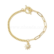 Sun Brass Clear Cubic Zirconia Charm Bracelets, Curb Chains & Paperclip Chains Bracelets for Women, Golden, 7-1/2 inch(19cm)(BJEW-JB10392-01)