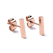 Ion Plating(IP) 304 Stainless Steel Cuboid Stud Earrings for Women, Rose Gold, 9.8x1.6x1.8mm, Pin: 0.8mm(EJEW-K243-01R)
