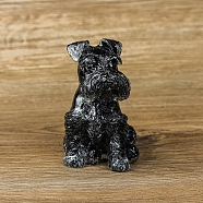 Resin Schnauzer Display Decoration, with Natural Obsidian Chips inside Statues for Home Office Decorations, 66x65x100mm(PW-WG27431-01)