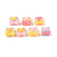 Candy Color Translucent Resin Decoden Cabochons, Heart with Bowknot, 11.5x11x7mm(RESI-S394-04A)