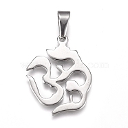 Yoga 304 Stainless Steel Pendants, Aum/Om Symbol, Stainless Steel Color, 32x24.5x1.5mm, Hole: 10x4.5mm(STAS-I135-28P)