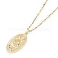 201 Stainless Steel Cable Chain Necklaces, Brass Micro Pave Clear Cubic Zirconia Pendant Necklaces, Real 18K Gold Plated, Moon, Oval, 16.14 inch(41cm)(NJEW-P309-22B-G)