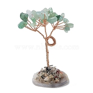 Natural Gemstone Chips and Natural Green Aventurine Pedestal Display Decorations, with Rose Gold Plated Brass Wires, Lucky Tree, 60~131mm(G-PW0004-24B)