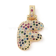 Brass Micro Pave Cubic Zirconia Pendants, Real 18K Gold Plated, Letter F, 23x16.5x6mm, Hole: 5x3mm(ZIRC-P121-01G-F)