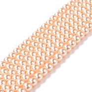 Eco-Friendly Grade A Glass Pearl Beads, Pearlized, Round, PeachPuff, 6mm, Hole: 1.2~1.5mm, about 68pcs/Strand, 16''(40.64cm)(HY-J002-6mm-HX045)