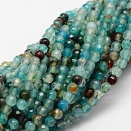 Faceted Natural Agate Round Beads Strands, Dyed, Turquoise, 4mm, Hole: 1mm, about 92pcs/strand, 15.3 inch(G-E318C-4mm-10)
