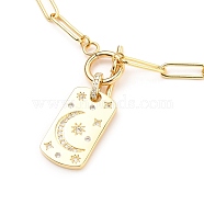 Brass Micro Pave Clear Cubic Zirconia Pendant Necklaces, with Brass Paperclip Chains and 304 Stainless Steel Toggle Clasps, Oval with Moon & Star, Golden, 18.50 inch(47cm)(NJEW-JN03103-02)