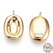 925 Sterling Silver Charms, Oval Charms, Nickel Free, with S925 Stamp, Real 18K Gold Plated, 14x9x2.5mm, Hole: 1mm(STER-T004-56G)