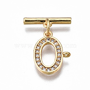 Brass Micro Pave Clear Cubic Zirconia Toggle Clasps, Nickel Free, Oval, Real 18K Gold Plated, 19.5mm long, Bar: 13.5x4x2mm, hole: 1mm, Jump Ring: 5x1mm, Inner Diameter: 3mm, oval: 13x10x2.5mm, Hole: 1mm(KK-T063-97G-NF)