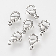 304 Stainless Steel Lobster Claw Clasps, Parrot Trigger Clasps, Stainless Steel Color, 12.5~13x8x3.5mm, Hole: 1.5mm(STAS-S066-13mm-15)