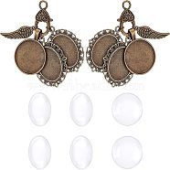 2 Sets Alloy Pendants Decoration, with Glass Cabochons, Satin Ribbon and Lobster Claw Clasps, Antique Bronze, 70mm(HJEW-FH0001-17)