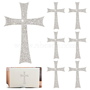 Self Adhesive Glitter Rhinestone Sticker, Religion Cross Appliques, Crystal, 119x79x1.5mm(KEYC-WH0110-668)