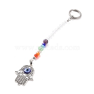 Chakra Glass Dowsing Pendulum Pendants, with Alloy Pendants, Hamsa Hand/Hand of Miriam, Antique Silver, 175~180mm(PALLOY-JF01064)