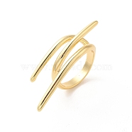 Brass Wire Open Cuff Rings, Real 18K Gold Plated, US Size 8 1/2(18.5mm)(RJEW-P098-04G)