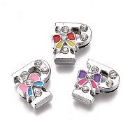 Alloy Enamel Letter Slide Charms, with Clear Cubic Ziconia, Cadmium Free & Lead Free, Initial Letters Style with Bowknot, Letter.P, P: 12.5x12.5x5.5mm, Hole: 1.5mm(X-PALLOY-K241-P)