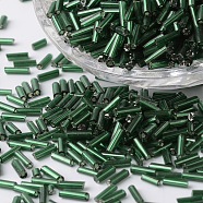 Silver Lined Glass Bugle Beads, Round Hole, Dark Green, 6~7x1.5~2mm, Hole: 0.5mm, about 12500pcs/bag(SEED-K001-A08-1)