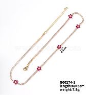 European and American Fashion Style Brass Rhinestone Flower Necklaces, Fuchsia, 15.75 inch(40cm)(IO5961-1)