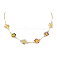 Alloy Enamel Flower Links Chain Necklaces for Women,  Brass Cable Chain Necklaces, Golden, 17.24 inch(438mm)(NJEW-JN04742)