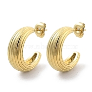 304 Stainless Steel Ring Stud Earrings, Half Hoop Earrings, Real 14K Gold Plated, 20.5x7.5mm(EJEW-P258-03G)