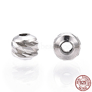 Rhodium Plated 925 Sterling Silver Beads, Grooved Round, Nickel Free, Real Platinum Plated, 2.5x2.2mm, Hole: 0.8mm(STER-T004-78P-2.5mm)