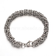 304 Stainless Steel Byzantine Chains Bracelets, with Lobster Claw Clasps, Stainless Steel Color, 8-1/8 inch(205mm)(X-STAS-L149-14)