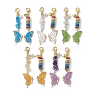 Butterfly Alloy Enamel Pendants Decoraiton, Natural & Synthetic Mixed Stone Chip & Lava Rock Beads and Lobster Claw Clasps Charm, Mixed Color, 81~83mm, 2pcs/set(HJEW-JM01637)
