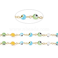 3.28 Feet Handmade Evil Eye Lampwork Round Beaded Chains, with Brass Findings, Unwelded, Long-Lasting Plated, Golden, Colorful, 15x3x6x1.8mm, Beads: 6mm(X-CHC-G009-B-G04)