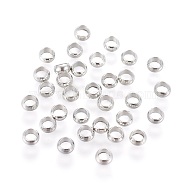 Brass Crimp Beads, Cadmium Free & Lead Free, Rondelle, Platinum, 4mm, Hole: 3mm, about 10000pcs/bag(E002-4mm-P)