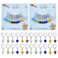 Cat Eye Effect Glass Bead Charm Locking Stitch Markers, 304 Stainless Steel Lobster Claw Clasp Locking Stitch Marker, Mixed Color, 3.3cm, 2pcs/color, 6 colors, 12pcs/set(HJEW-PH01725)
