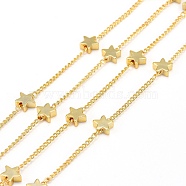 Handmade Brass Twisted Chains, Curb Chains, Soldered, with Star Beads and Spool, Long-Lasting Plated, Real 18K Gold Plated, 1x1mm, Star: 6x6x2.5mm, about 32.8 Feet(10m)/roll(CHC-I006-05G)