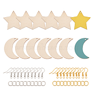 PandaHall Elite DIY Moon & Star Dangle Earring Making Kit, Including Brass Earring Hooks, Wood Big Pendants, Iron Jump Rings, Plastic Ear Nuts, Platinum & Golden, 300Pcs/box(DIY-PH0013-43)