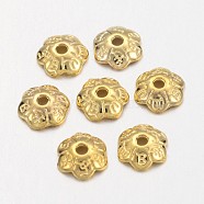 6-Petal Tibetan Style Alloy Flower Bead Caps, Cadmium Free & Nickel Free & Lead Free, Golden, 6x2mm, Hole: 1mm(TIBE-S220-G-01-NR)