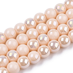 Electroplate Opaque Glass Beads Strands, AB Color Plated, Round, PeachPuff, 6~6.5mm, Hole: 1.4mm, about 67~70pcs/strand, 14.76 inch~15.16 inch(37.5~38.5cm)(X-GLAA-T032-P6mm-AB09)