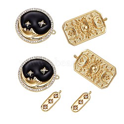 6Pcs 3 Styles Brass Pendants and Micro Pave Clear Cubic Zirconia Pendants, Rectangle with Star & Oval With Star & Flat Round with Moon & Star Pendants, Real 18K Gold Plated, 2pcs/style(KK-SZ0001-58)