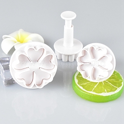 Plastic Cookie Fondant Stamper Set, Biscuit Cookie Stamp Impress, Round with Flower Pattern, White, 29~43x42~51mm, about 3pcs/set(BAKE-PW0001-541)