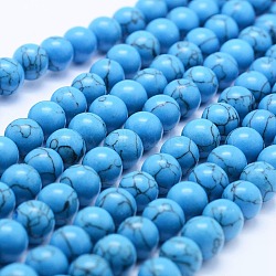 Synthetic Turquoise Beads Strands, Round, Blue, 4mm, Hole: 1mm, about 81~82pcs/strand, 14.5 inch(37cm)(G-F531-4mm-J03)