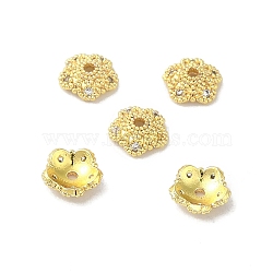 Rack Plating Brass Beads Caps, with Clear Cubic Zirconia, Long-Lasting Plated, Lead Free & Cadmium Free, Flower, Golden, 6x6x2mm, Hole: 1mm(KK-B088-04A-G)